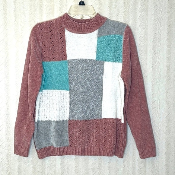 ❤️ 🆕 ALFRED DUNNER Chenille Colorblock Sweater Size petite small - Picture 2 of 4